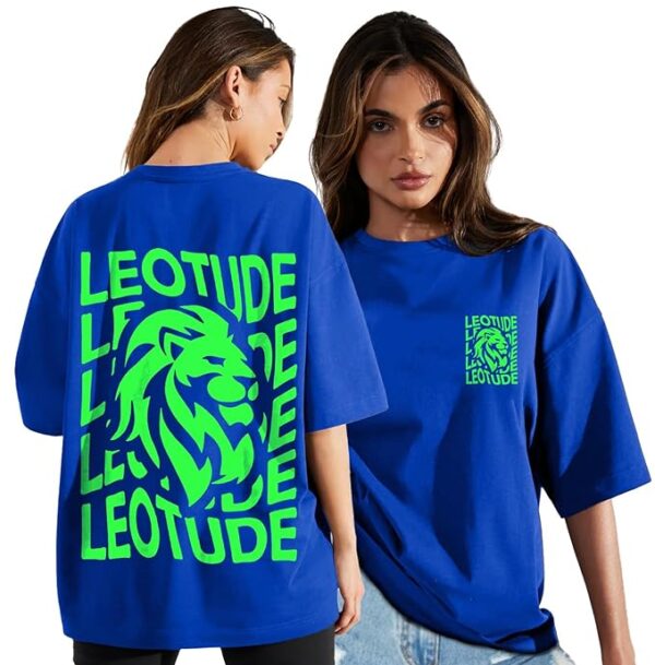 Women's Oversized Round Neck Cottonblend T-Shirts-Blue