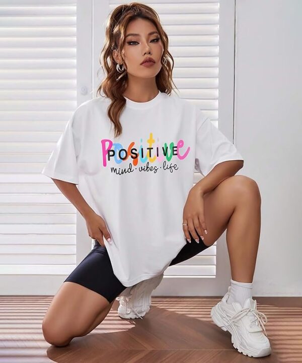 Women's 100% Cotton Oversized Tshirt for Women-Drop Shoulder Front Printed Round Neck-White