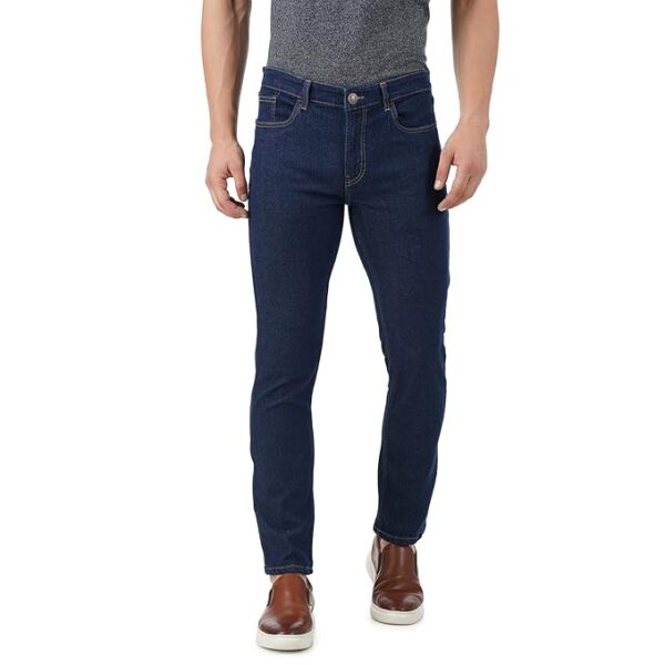 Men's Regular Fit Jeans - Mid-Rise | Cotton Blend | Stretchable Fabric--Dark Blue