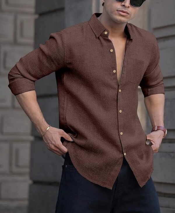 Men's Solid Linen Cotton Shirt | Full Sleeve | Summer-Regular Fit-BROWN