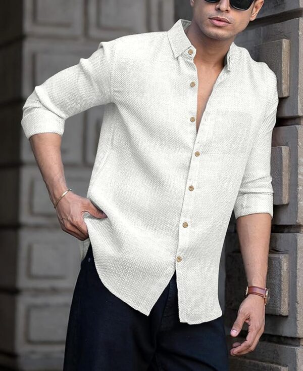 Men's Solid Linen Cotton Shirt | Full Sleeve | Summer-Regular Fit-WHITE