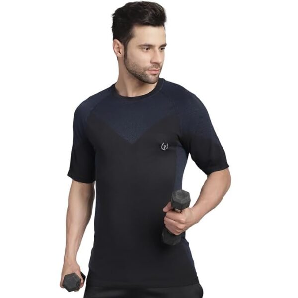 CHARCOAL Printed Round Neck Polyester Lycra Half Sleeves Men Slim Fit Tshirt