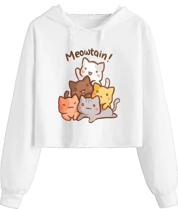 Hoodie cat Women Sweatshirt Causal Stylish Latest-White