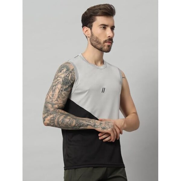 Silver Black Grey Men's Slim Fit Polyester Sleeveless T Shirt