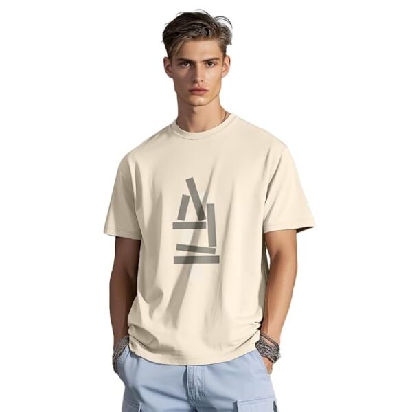 Beige Men's Typography Regular Fit T-Shirt