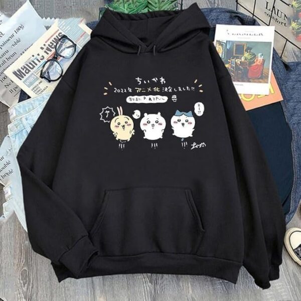 Fashion Anime Couple Print Long Sleeves Winter Hoodie--Black