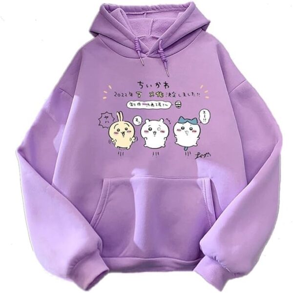 Fashion Anime Couple Print Long Sleeves Winter Hoodie--Purple