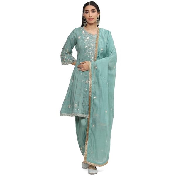 Green Cotton Blend Suit Set For  Women