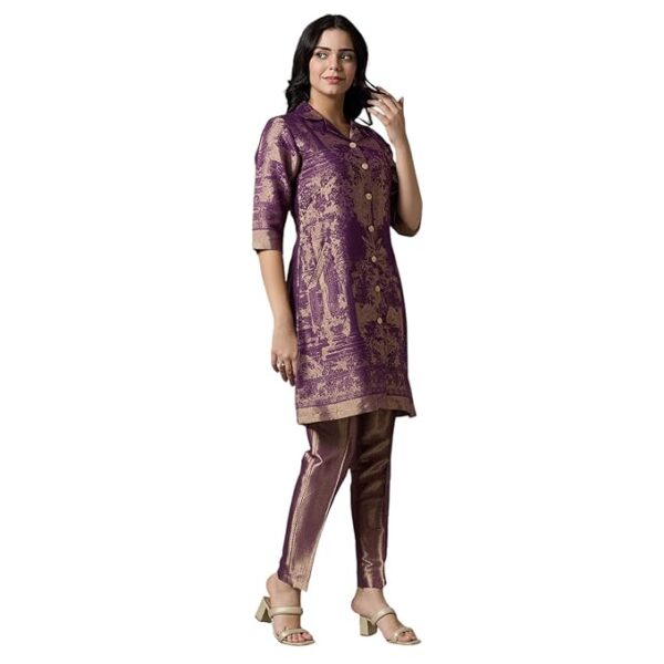 Deep Purple Floral Design Woven Kurti || Brocade Material || Kurti for Women