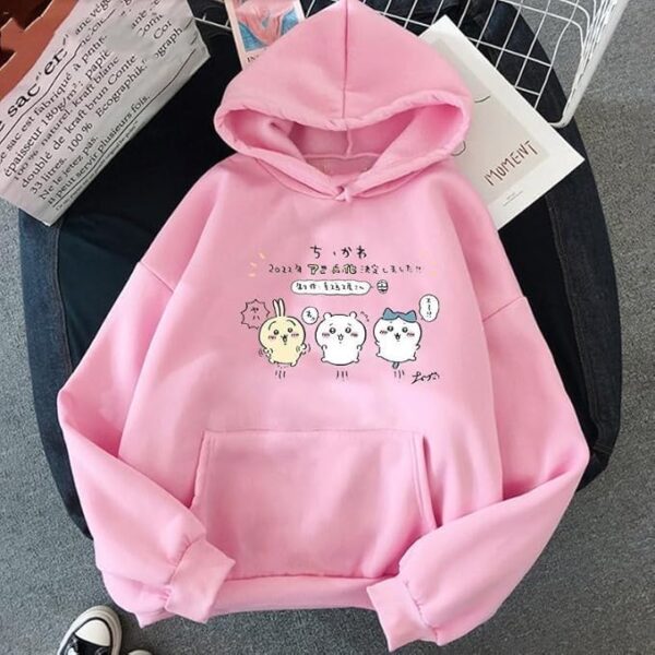 Fashion Anime Couple Print Long Sleeves Winter Hoodie--Pink