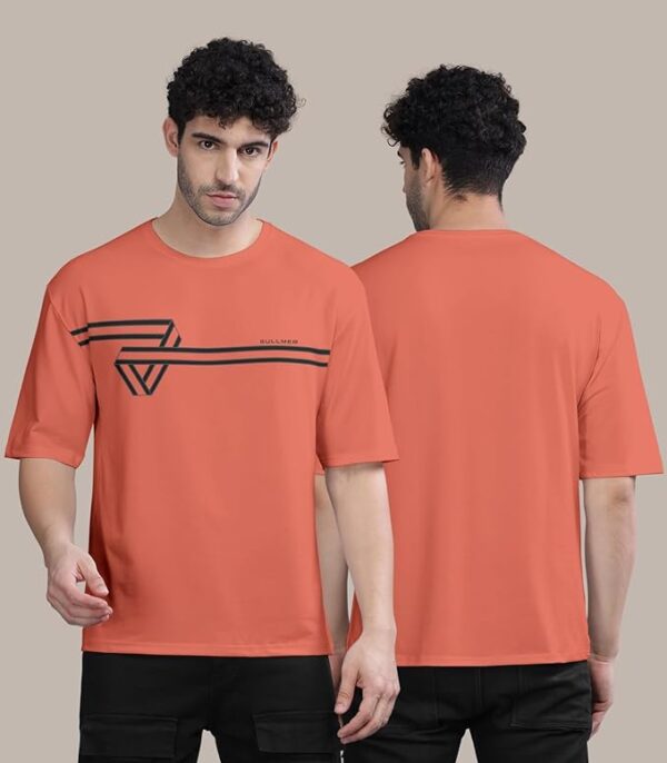 Orange Trendy Front and Back Printed oversized Round Neck T-shirt for men