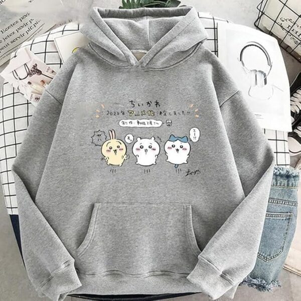 Fashion Anime Couple Print Long Sleeves Winter Hoodie--Grey