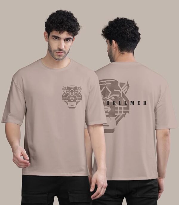 Lavender Trendy Front and Back Printed oversized Round Neck T-shirt for men