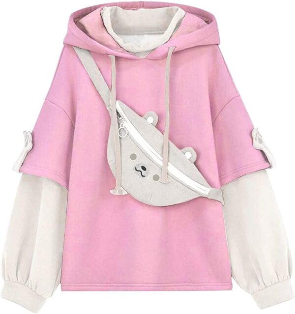 Cute Brown Bear Hoodie for Womens Long Sleeve Kawaii Sweatshirts Brown,pink L