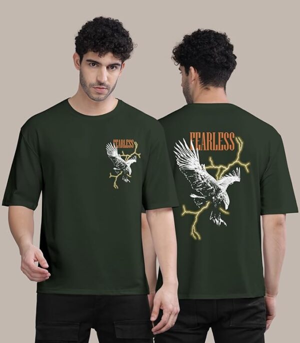 Green Trendy Front and Back Printed oversized Round Neck T-shirt for men