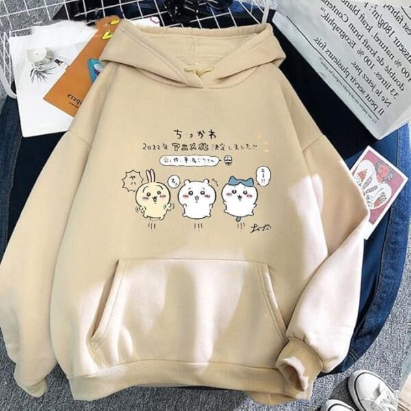 Fashion Anime Couple Print Long Sleeves Winter Hoodie--Beige
