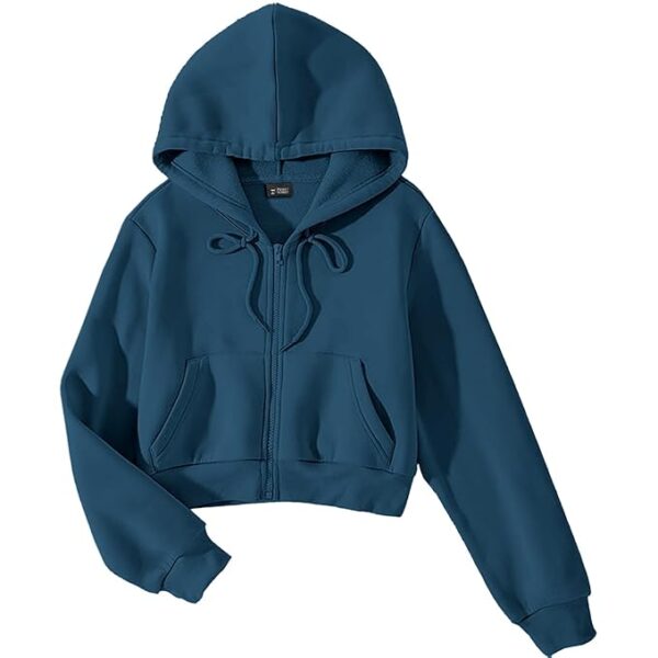 Girls and Womens Sweatshirt Soft Fleece Crop Zipper Hoodie Turquoise