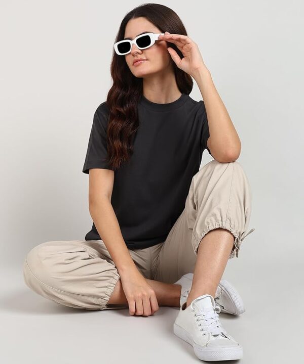 Dark Grey Relaxed Fit Side Slit Cotton Short Sleeve T-Shirt  Women's