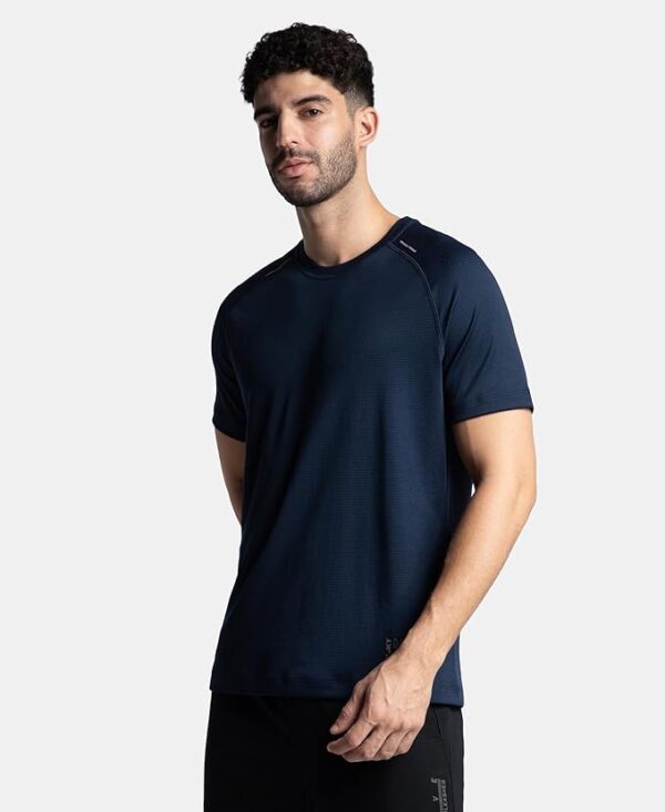 Men's Lightweight Microfiber Solid Round Neck Half Sleeve Active Wear T-Shirt Navy