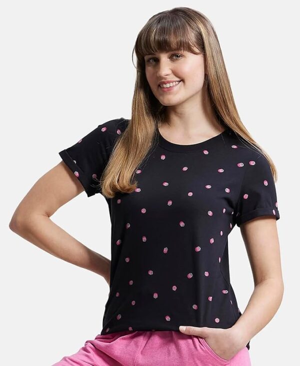 Black Women's Printed Short Sleeves Top