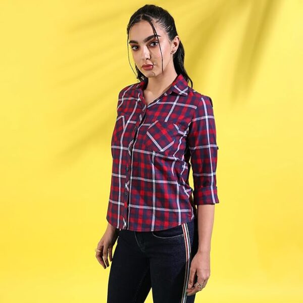 Red Quality Stretchable Fabric | Women's Shirt for Casual Wear | Spread Collar