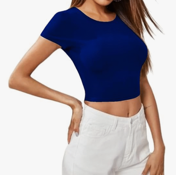 Blue Fashion Women's Casual Short Sleeves Round Neck Crop Top